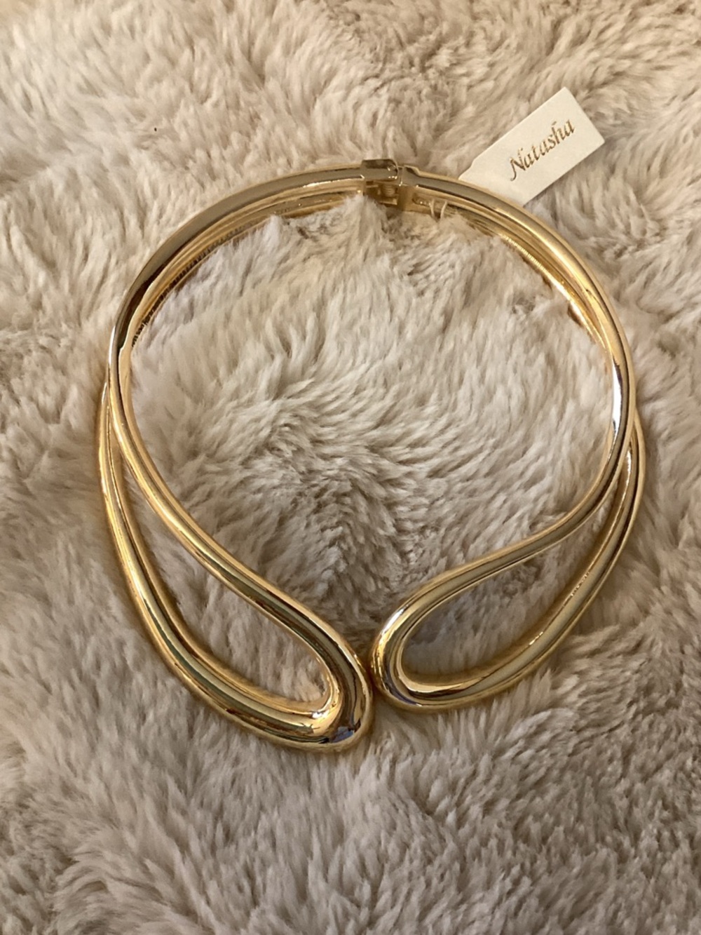 Natasha Couture Gold Sculptural Collar Necklace